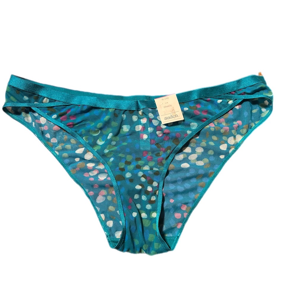Auden Women Teal Polka Dot Cheeky Mesh‎ Panty Underwear XL 16